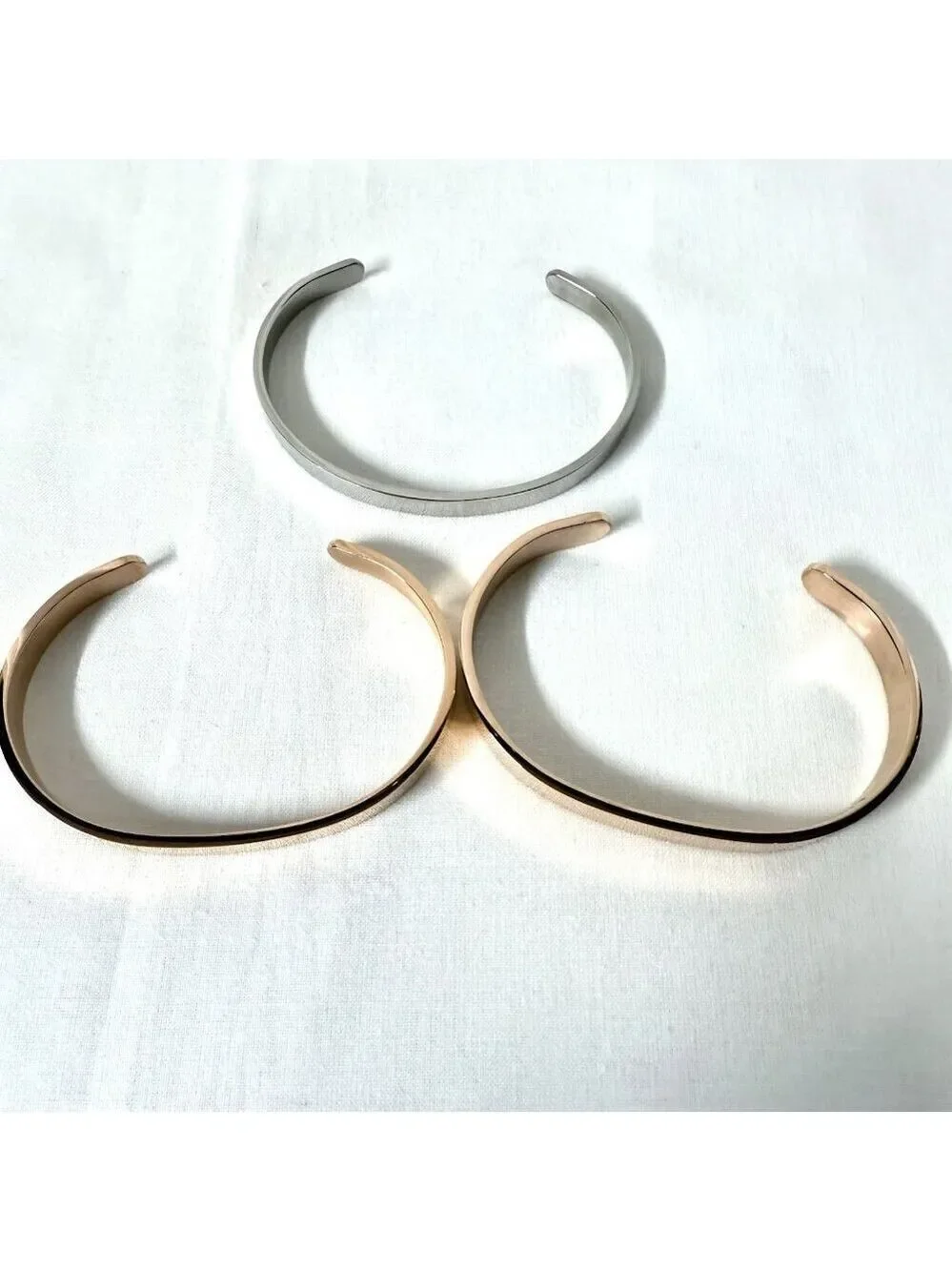 Metal Cuff Bracelets Set of 3 Rose Gold and Silver